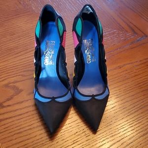 Ferragamo Black Suede Multi-colored Shoes